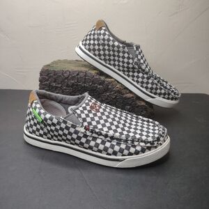 Twisted X Shoes Slip On Kicks Boys Size 3 Black White‎ Checkered Moc YCA0005
